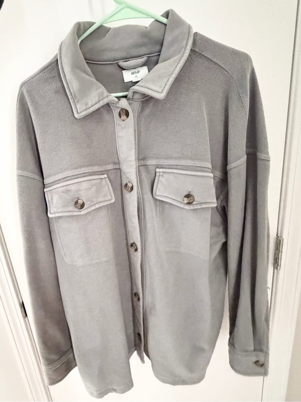 aerie Light Gray oversized Button-Front Jacket